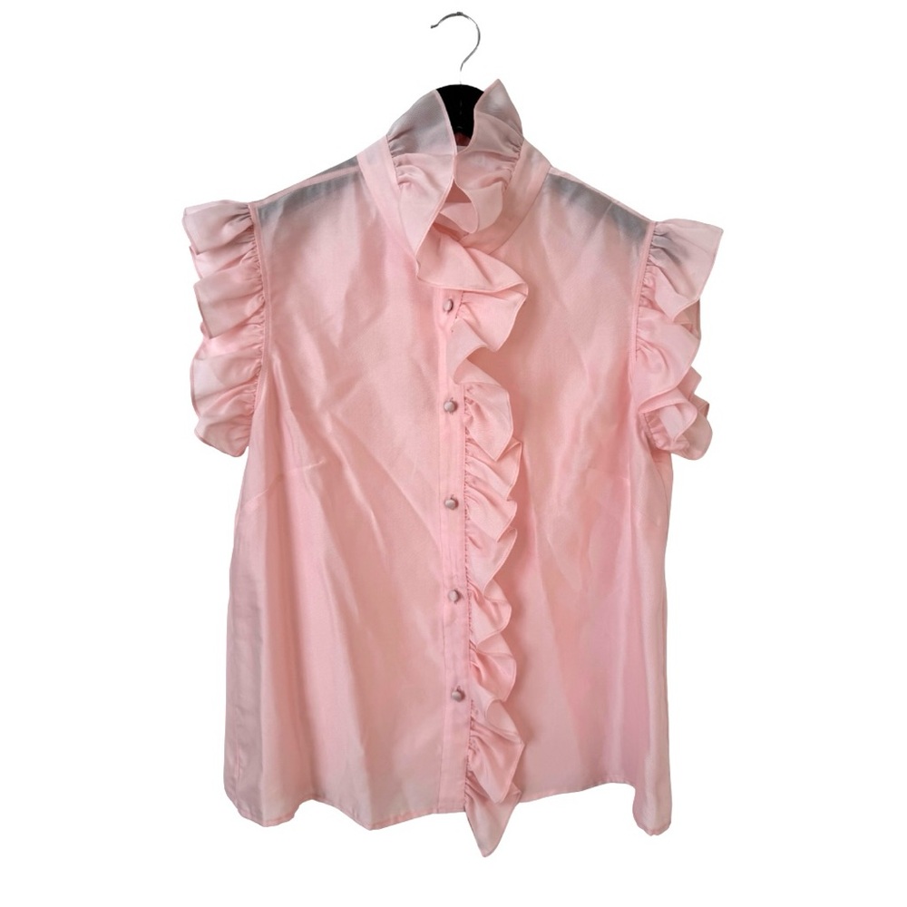 Christy Lynn Women’s Large Marfa Ruffle Top Blush Pink Organza Feminine‎ Luxury - Picture 3 of 11